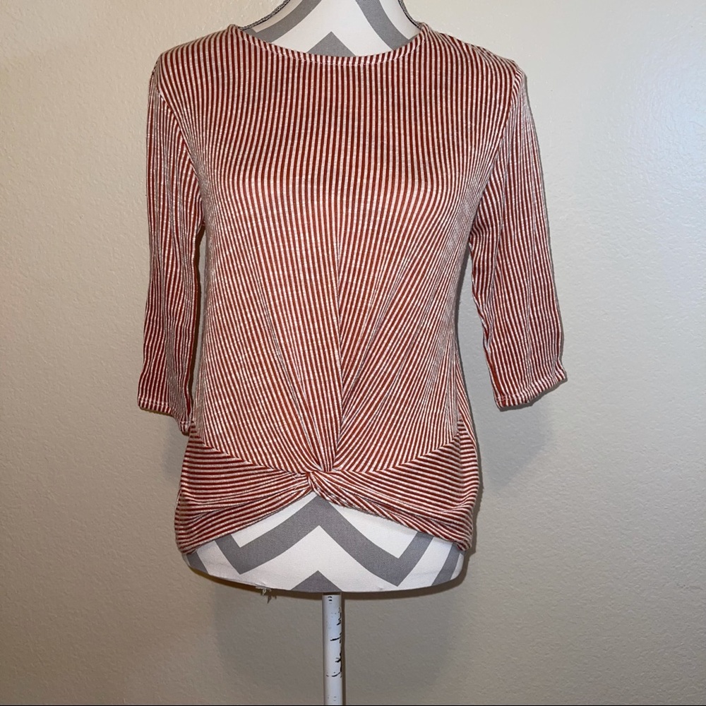 W5 Striped Knotted Lightweight Short Sleeve Top Small